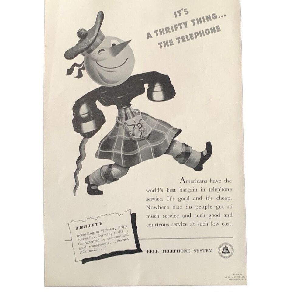 Vintage 1939 Bell Telephone A Thrifty Thing Ad Advertisement